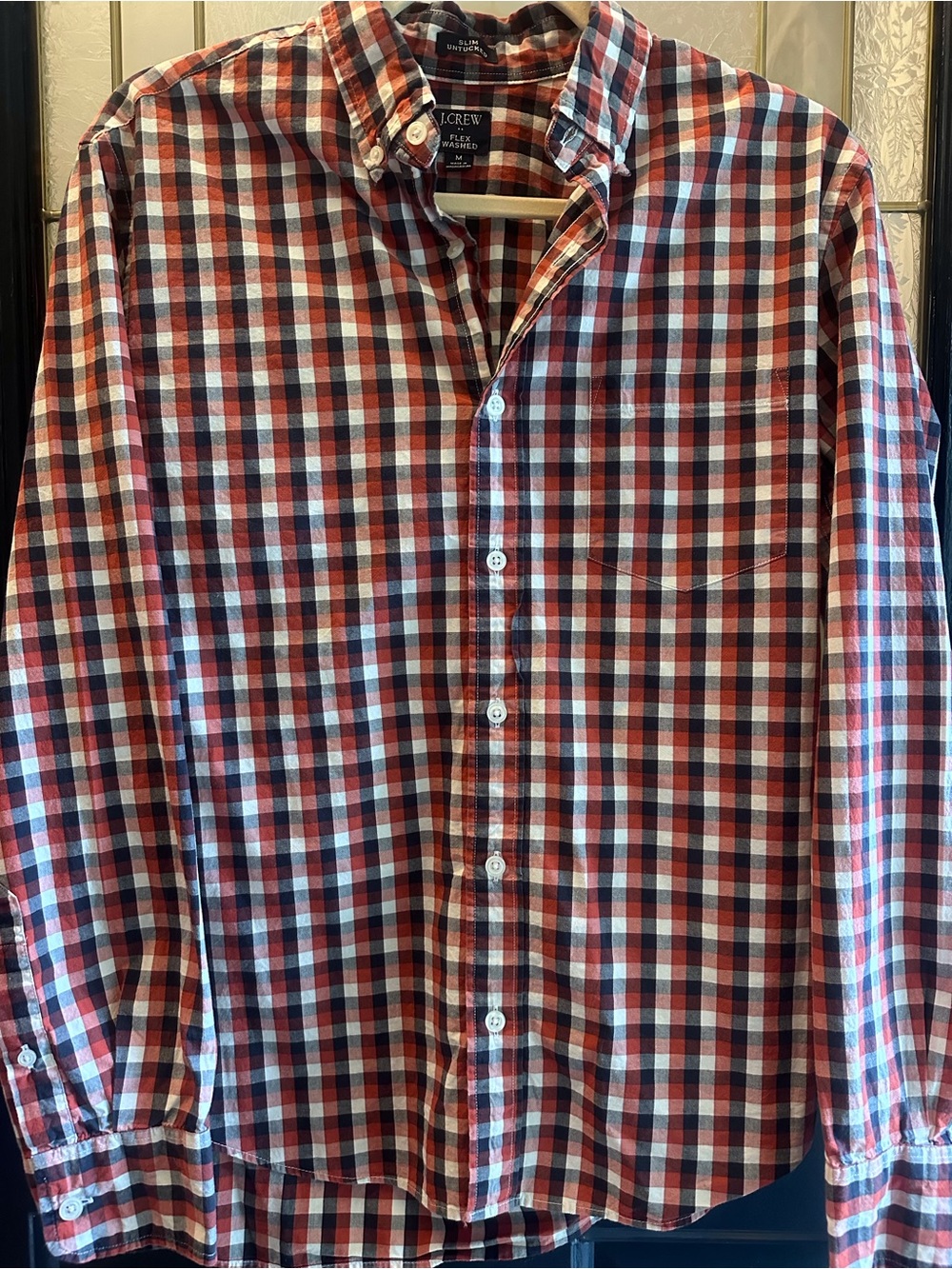 J. Crew Men's Red, Navy & White Gingham Button-Down Shirt